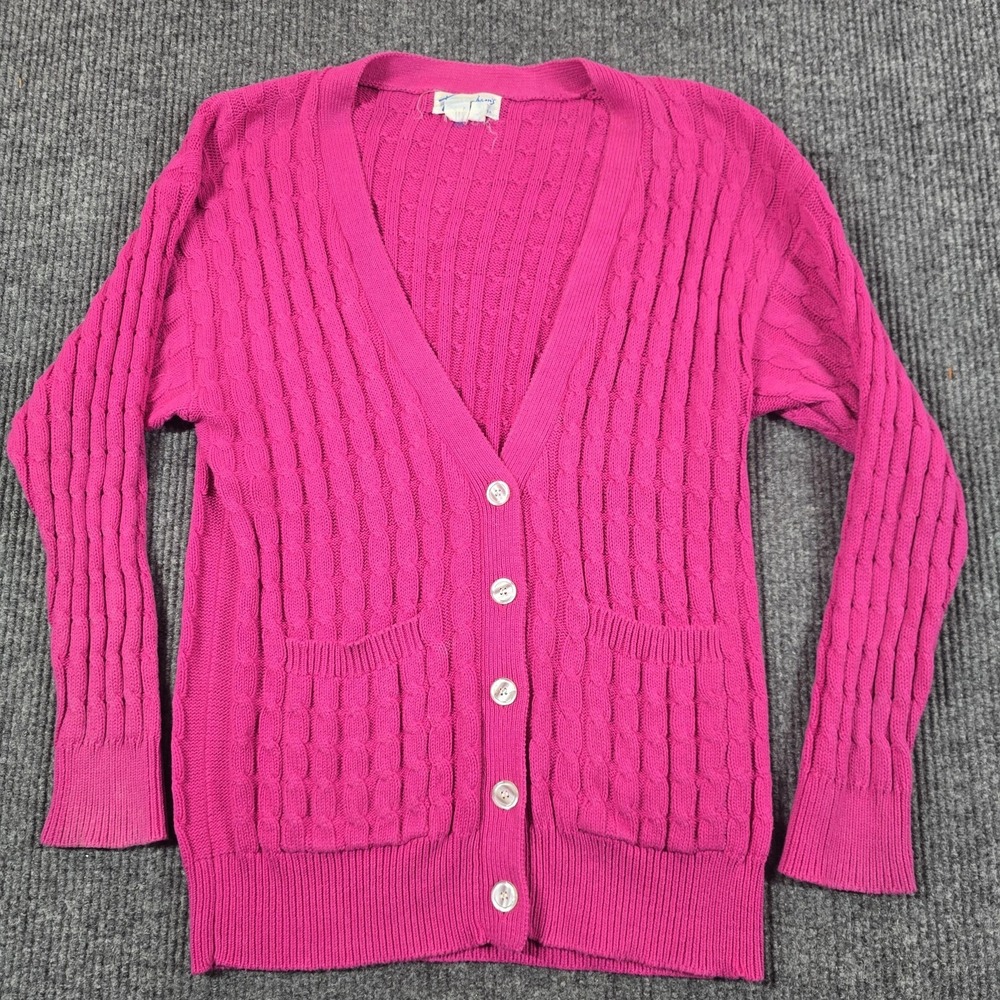 Vintage Trimingham's Sweater Cardigan Womens Medium Pink Cable Knit 80s 90s